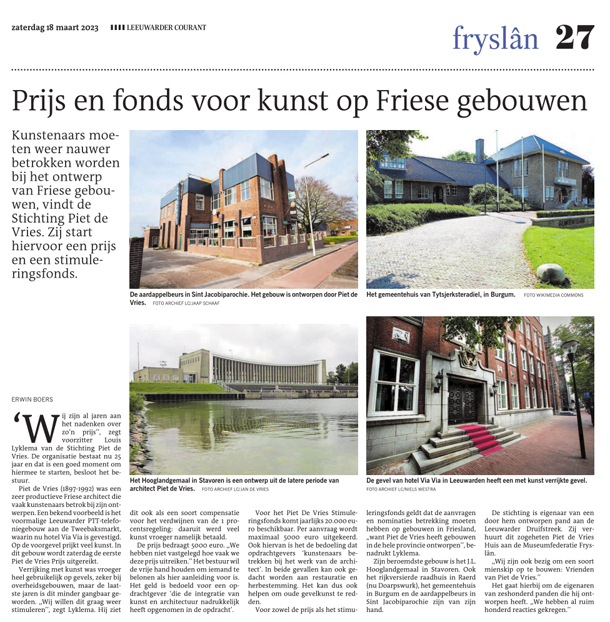 Artikel in de Leeuwarder Courant van 18 maart 2023
